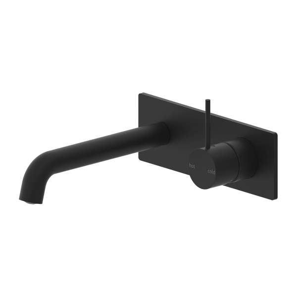 Nero Mecca Wall Basin Mixer Handle Up 185mm Spout Matte Black