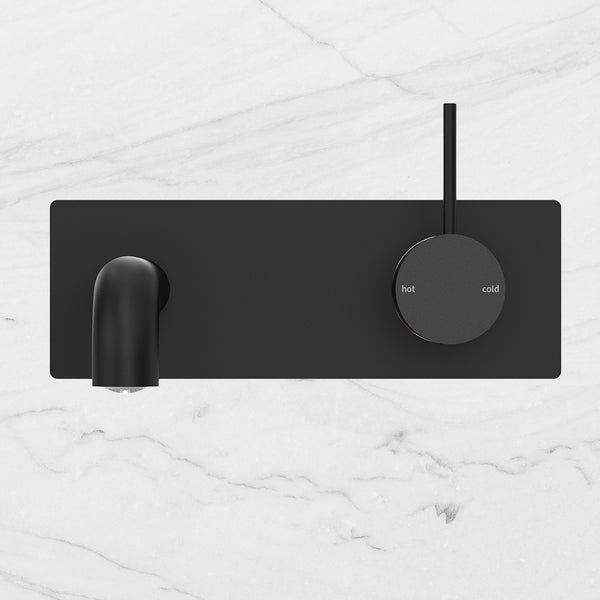 Nero Mecca Wall Basin Mixer Handle Up 185mm Spout Matte Black