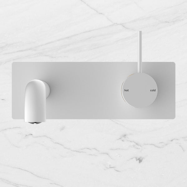 Nero Mecca Wall Basin Mixer Handle Up 185mm Spout Matte White