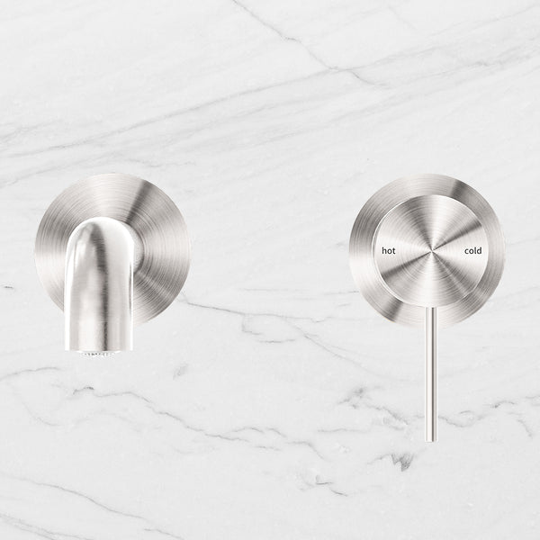 Nero Mecca Wall Basin Mixer Separate Back Plate 185mm Spout Brushed Nickel