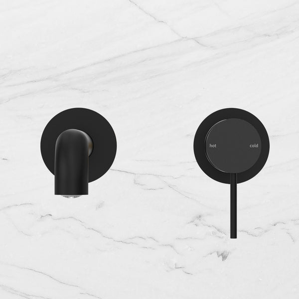 Nero Mecca Wall Basin Mixer Separate Back Plate 185mm Spout Matte Black