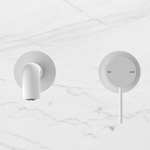 Nero Mecca Wall Basin Mixer Separate Back Plate 185mm Spout Matte White