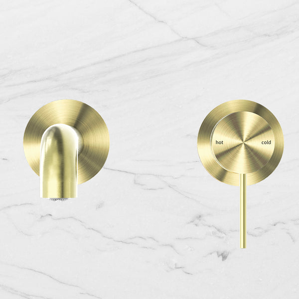 Nero Mecca Wall Basin Mixer Separate Back Plate 230mm Spout Brushed Gold