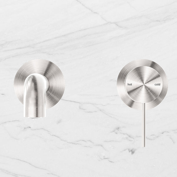 Nero Mecca Wall Basin Mixer Separate Back Plate 230mm Spout Brushed Nickel