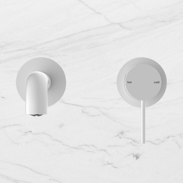 Nero Mecca Wall Basin Mixer Separate Back Plate 230mm Spout Matte White