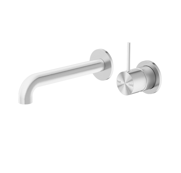 Nero Mecca Wall Basin Mixer Separate Back Plate Handle Up 185mm Spout Brushed Nickel