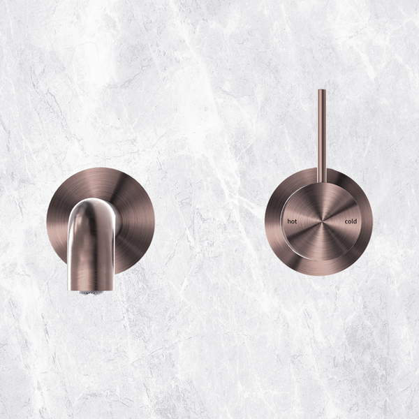 Nero Mecca Wall Basin Mixer Separate Back Plate Handle Up 185mm Spout Brushed Bronze