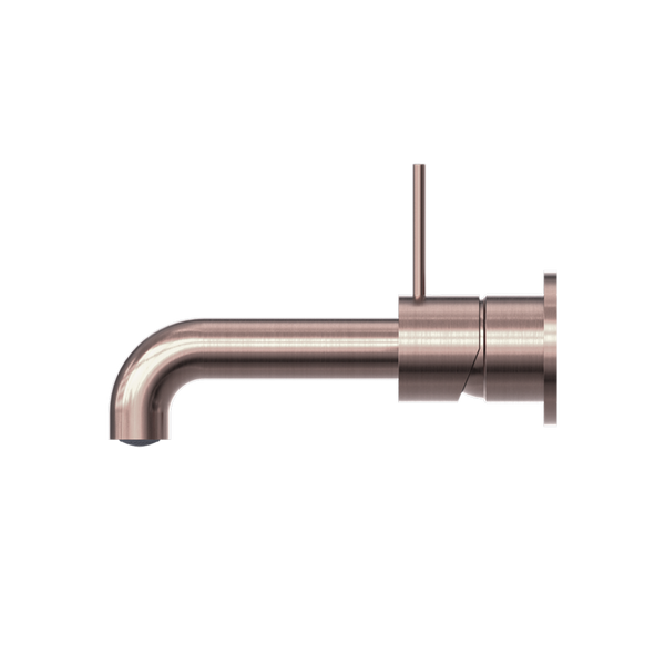 Nero Mecca Wall Basin Mixer Separate Back Plate Handle Up 185mm Spout Brushed Bronze