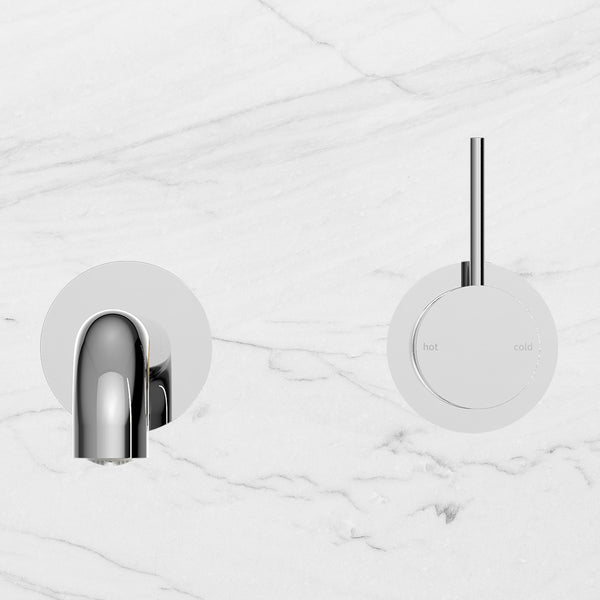 Nero Mecca Wall Basin Mixer Separate Back Plate Handle Up 185mm Spout Chrome