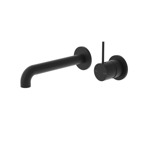 Nero Mecca Wall Basin Mixer Separate Back Plate Handle Up 185mm Spout Matte Black