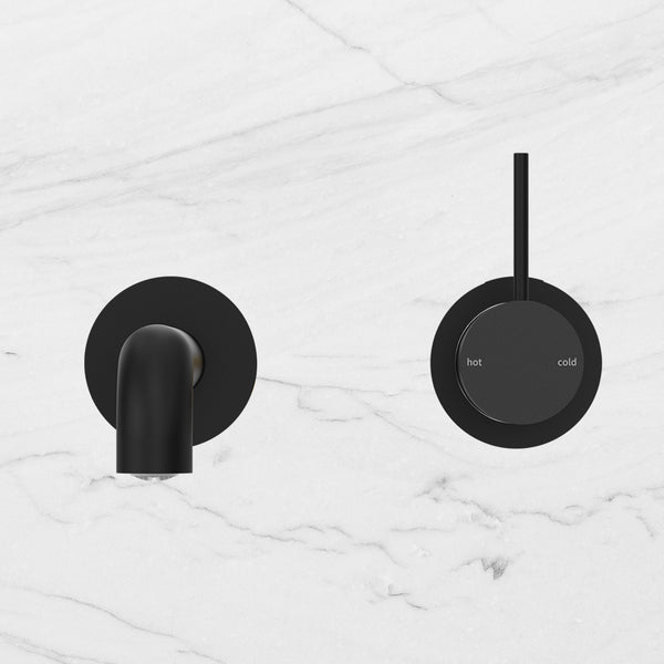 Nero Mecca Wall Basin Mixer Separate Back Plate Handle Up 185mm Spout Matte Black