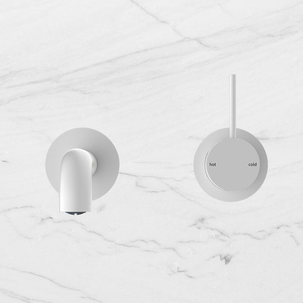 Nero Mecca Wall Basin Mixer Separate Back Plate Handle Up 185mm Spout Matte White