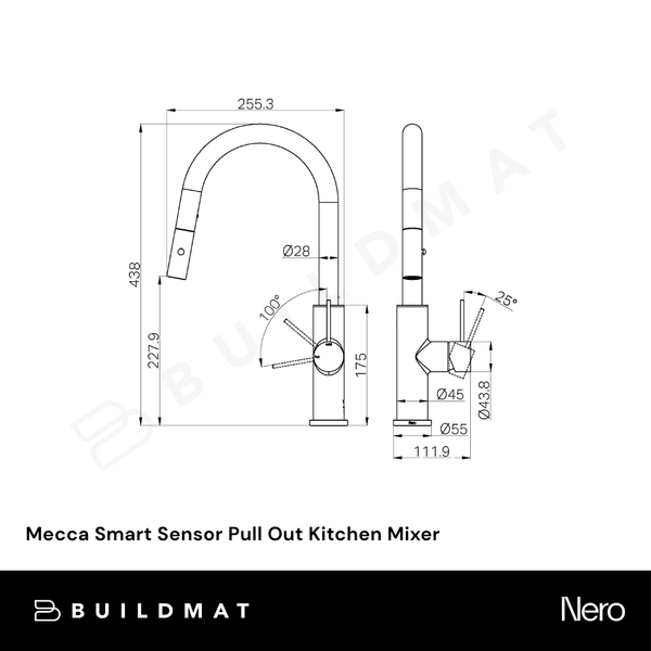 Nero Mecca Smart Sensor Pull Out Kitchen Mixer Matte White