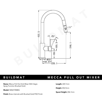 Mecca Brushed Gold Pull Out Mixer With Veggie Spray Function