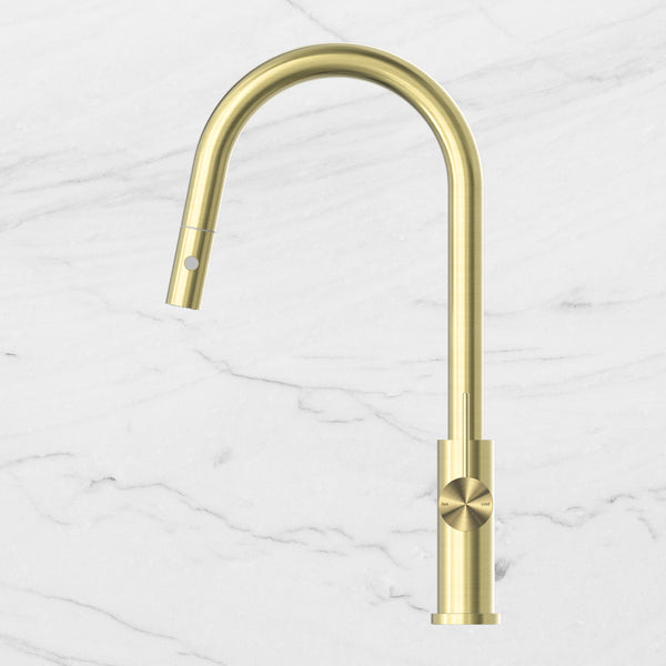Nero Mecca Brushed Gold Pull Out Mixer With Veggie Spray Function