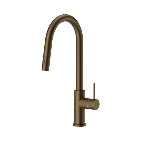 Nero Mecca Pull Out Sink Mixer With Vegie Spray Function Tumbled Antique Brass Lead Free