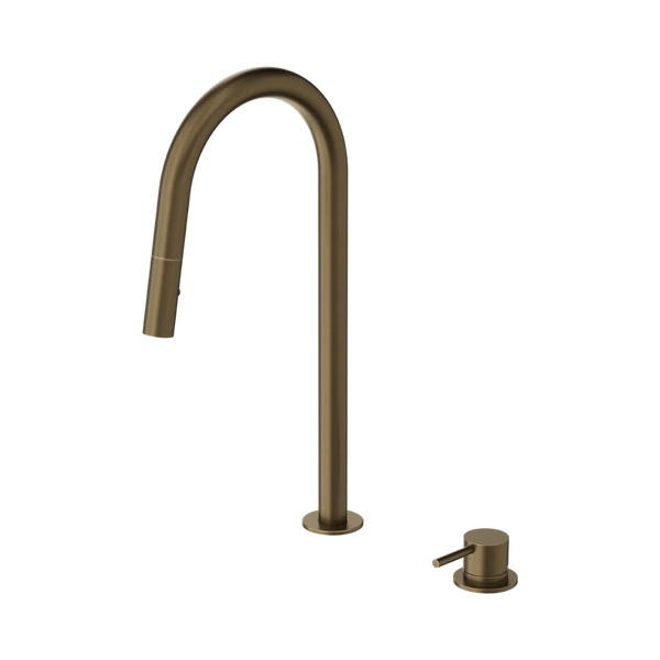 Nero Mecca Hob Mounted Pull Out Sink Mixer Tumbled Antique Brass Lead Free