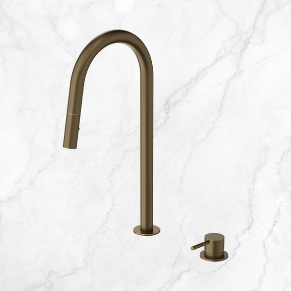 Nero Mecca Hob Mounted Pull Out Sink Mixer Tumbled Antique Brass Lead Free