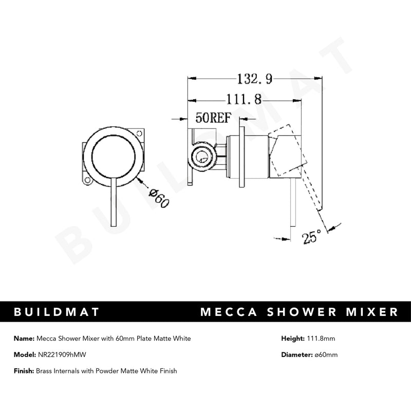 Mecca Shower Mixer with 60mm Plate Matte White