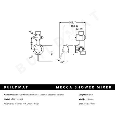Mecca Shower Mixer with Divertor Separate Back Plate Chrome