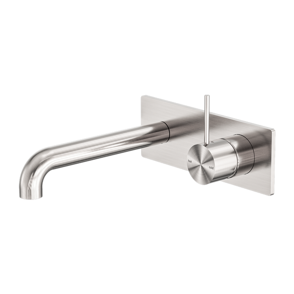 Nero Mecca Wall Basin/Bath Mixer Handle Up 185mm Brushed Nickel