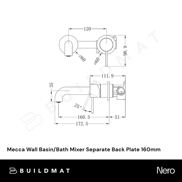 Nero Mecca Wall Basin/Bath Mixer Separate Back Plate 160mm (Complete Kit) Rome Bronze