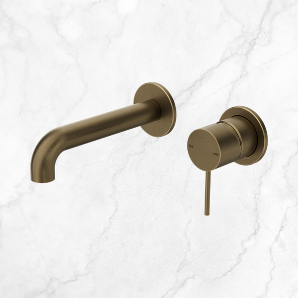 Nero Mecca Wall Basin/Bath Mixer Separate Back Plate 160mm (Complete Kit) Tumbled Antique Brass
