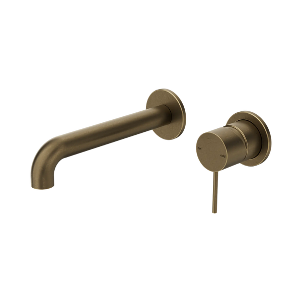 Nero Mecca Wall Basin/Bath Mixer Separate Back Plate 185mm (Complete Kit) Tumbled Antique Brass