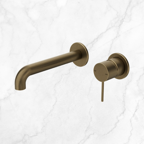 Nero Mecca Wall Basin/Bath Mixer Separate Back Plate 185mm (Complete Kit) Tumbled Antique Brass
