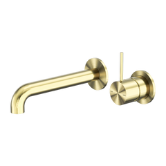 Nero Mecca Wall Basin/Bath Mixer Separate Back Plate Handle Up 185mm Brushed Gold