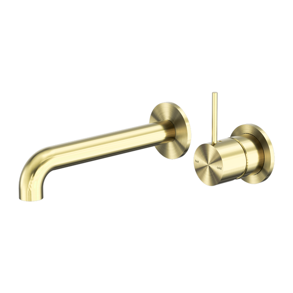 Nero Mecca Wall Basin/Bath Mixer Separate Back Plate Handle Up 230mm Brushed Gold