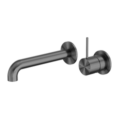 Nero Mecca Wall Basin Mixer Separate Back Plate Handle Up 185mm Spout Brushed Gunmetal