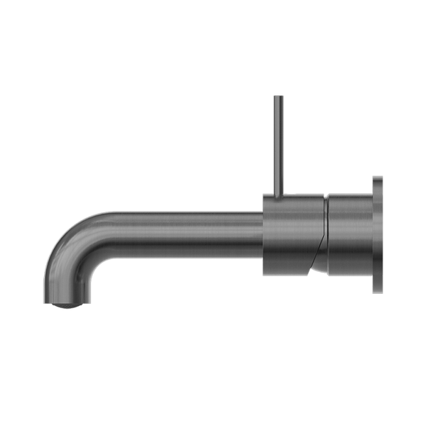 Nero Mecca Wall Basin Mixer Separate Back Plate Handle Up 185mm Spout Brushed Gunmetal