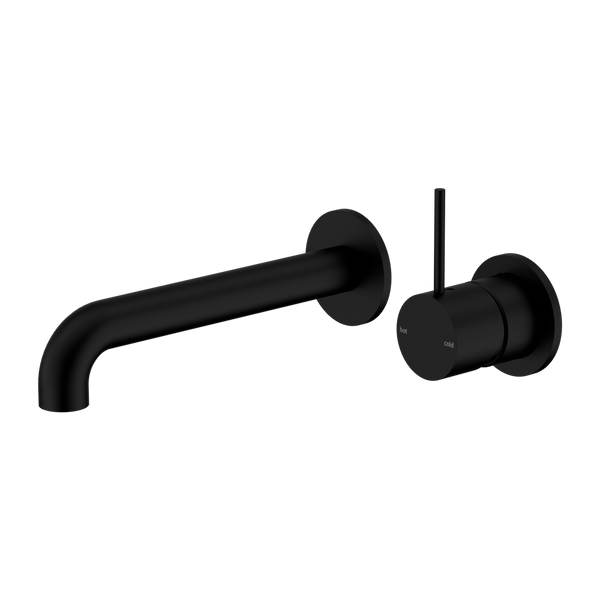 Nero Mecca Wall Basin/Bath Mixer Separate Back Plate Handle Up 185mm Matte Black
