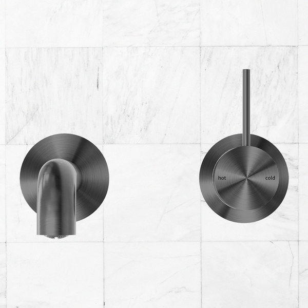 Nero Mecca Wall Basin Mixer Separate Back Plate Handle Up 230mm Spout Brushed Gunmetal