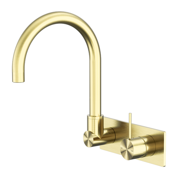 Nero Mecca Wall Basin/Bath Mixer Swivel Spout Handle Up Brushed Gold