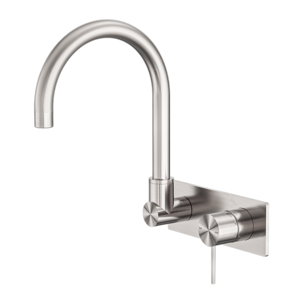 Nero Mecca Wall Basin/Bath Mixer Swivel Spout Brushed Nickel