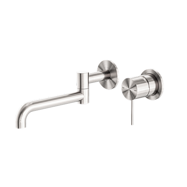 Nero Mecca Wall Basin/Bath Mixer Swivel Spout 225mm Brushed Nickel