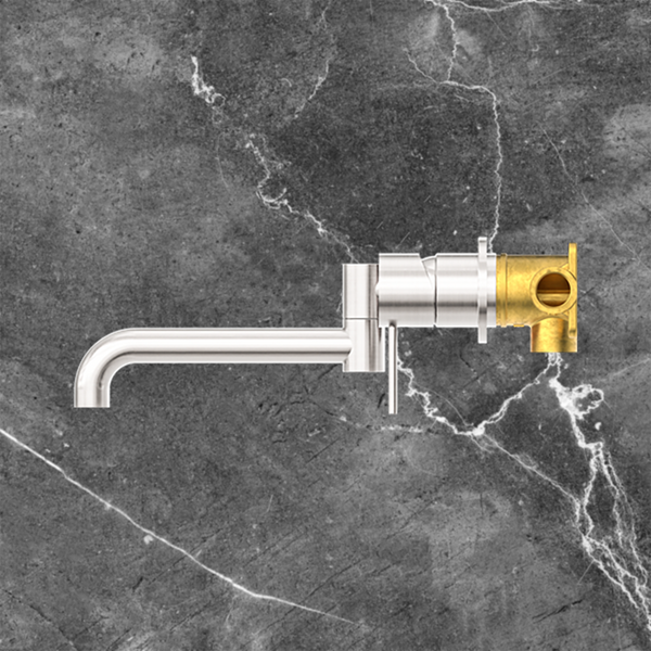 Nero Mecca Wall Basin/Bath Mixer Swivel Spout 225mm Brushed Nickel