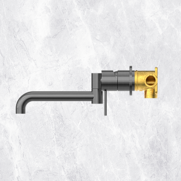 Nero Mecca Wall Basin/Bath Mixer Swivel Spout 225mm Brushed Gunmetal