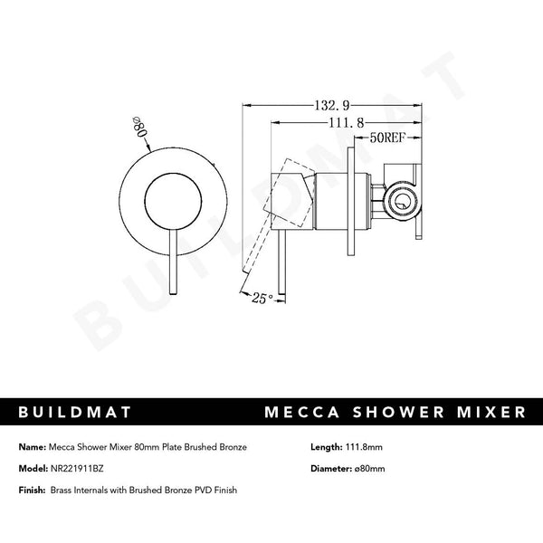 Nero Mecca Shower Mixer 80mm Plate Brushed Bronze