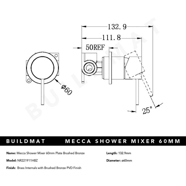 Nero Mecca Shower Mixer with 60mm Plate Brushed Bronze