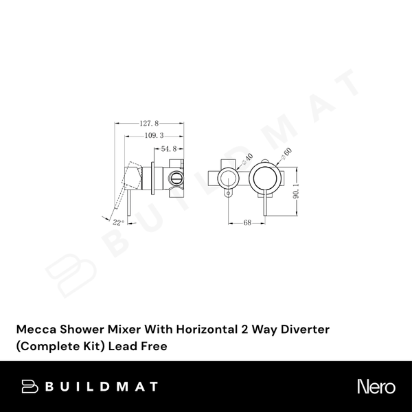 Nero Mecca Shower Mixer With Horizontal 2 Way Diverter (Complete Kit) Rome Bronze Lead Free