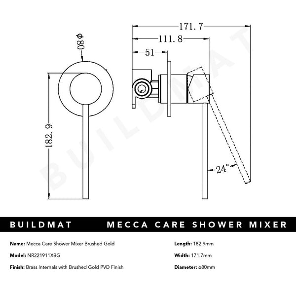 Nero Mecca Care Shower Mixer Brushed Gold