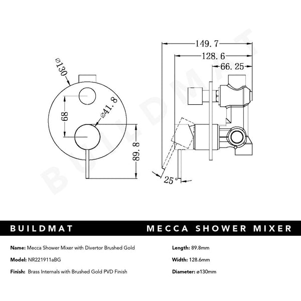 Nero Mecca Shower Mixer with Divertor Brushed Gold