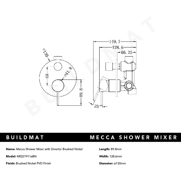 Nero Mecca Shower Mixer with Divertor Brushed Nickel