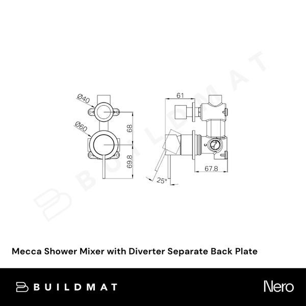 Nero Mecca Shower Mixer With Diverter Separate Back Plate (Complete Kit) Tumbled Antique Brass