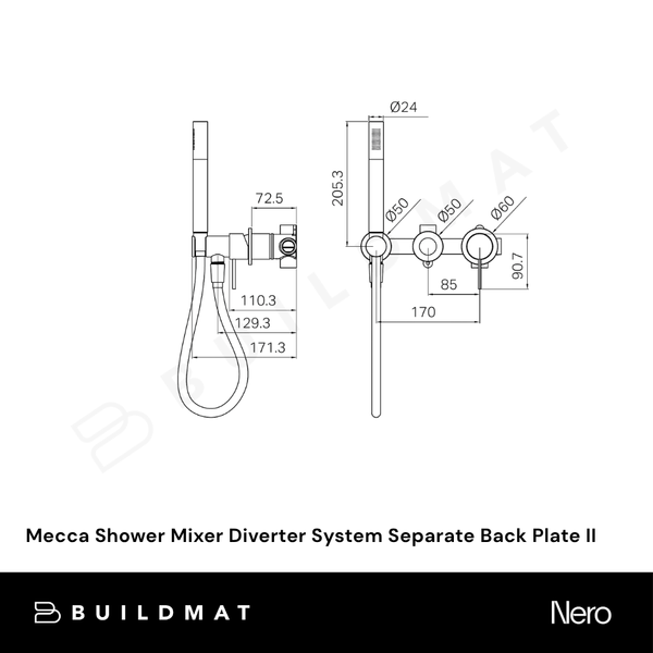 Nero Mecca Shower Mixer Diverter System Separate Back Plate II (Complete Kit) Tumbled Antique Brass
