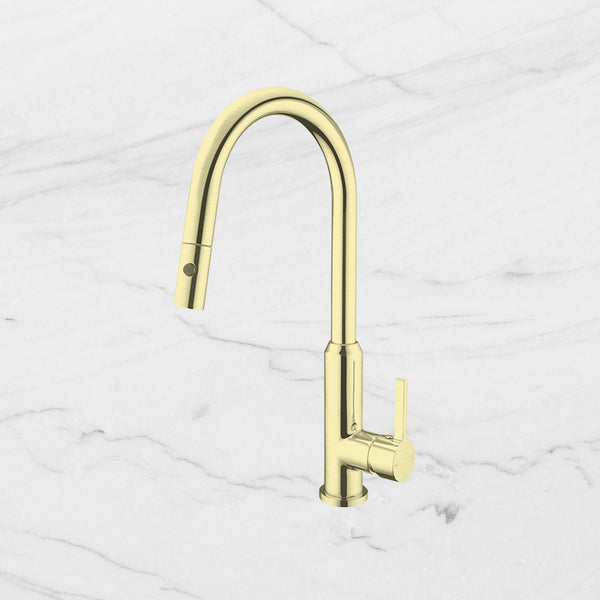 Nero Pearl Pull Out Sink Mixer With Veggie Spray Function Brushed Gold