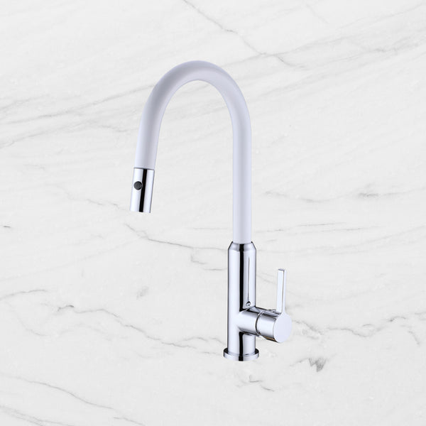 Nero Pearl Pull Out Sink Mixer With Veggie Spray Function Chrome White